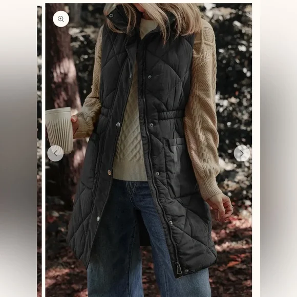 Long Black Puffer Vest - Picture 2 of 3